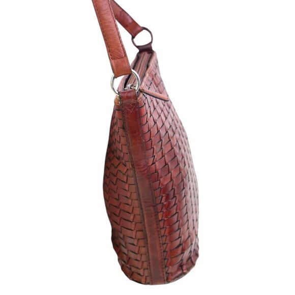 Fossil BRAIDED BROWN GENUINE LEATHER ZIP TOP X-BODY PURSE SHOULDER BAG HANDBAG - Picture 3 of 16